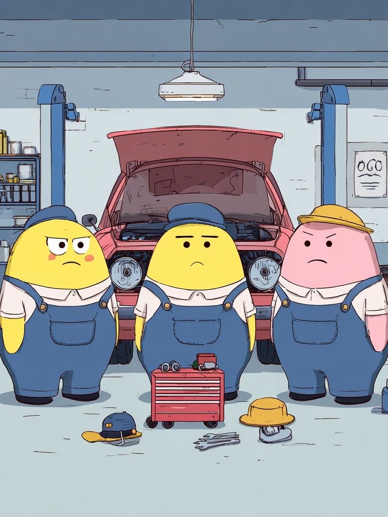 Cartoon Mechanics Garage Poster. poster detail