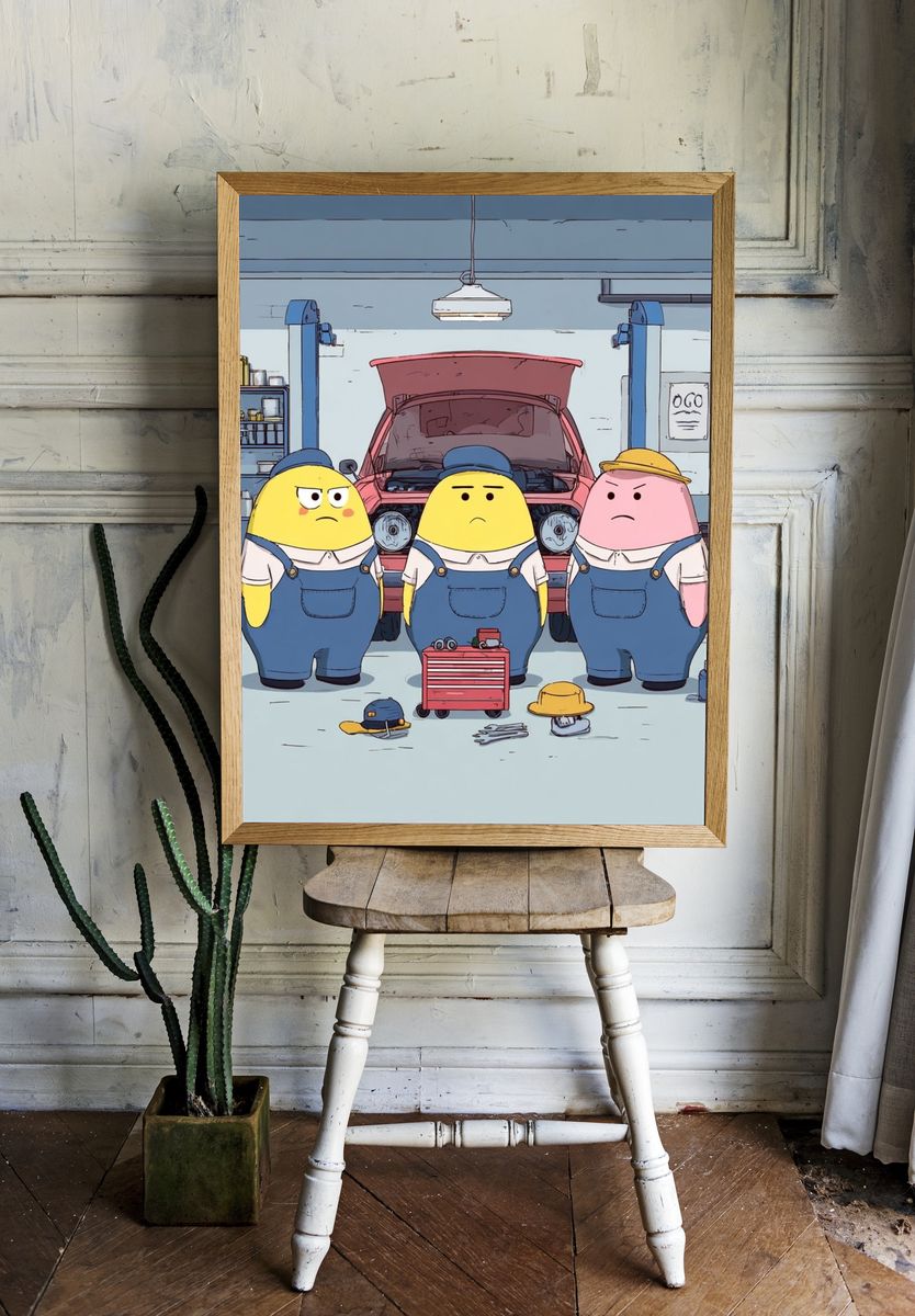 Cartoon Mechanics Garage Poster. — room view 1