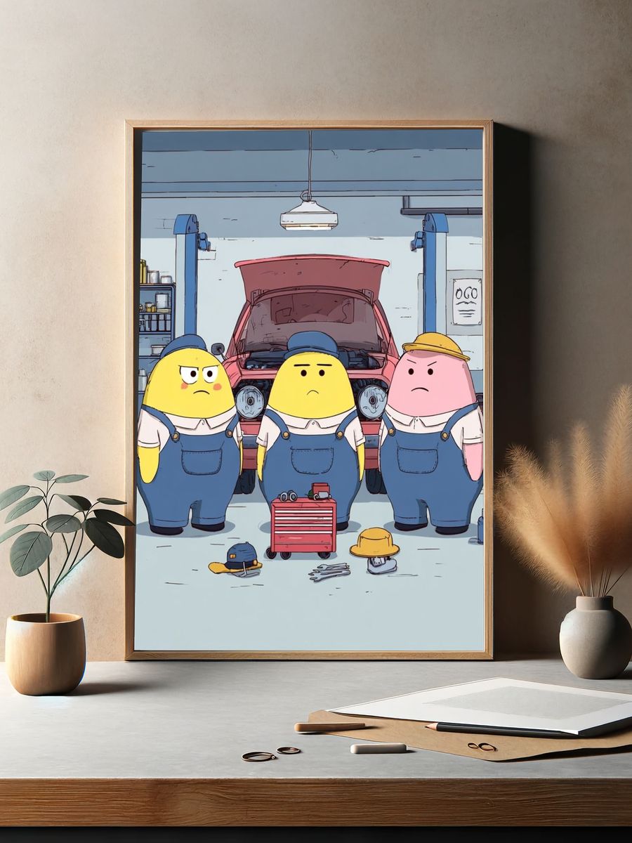 Cartoon Mechanics Garage Poster. — room view 2