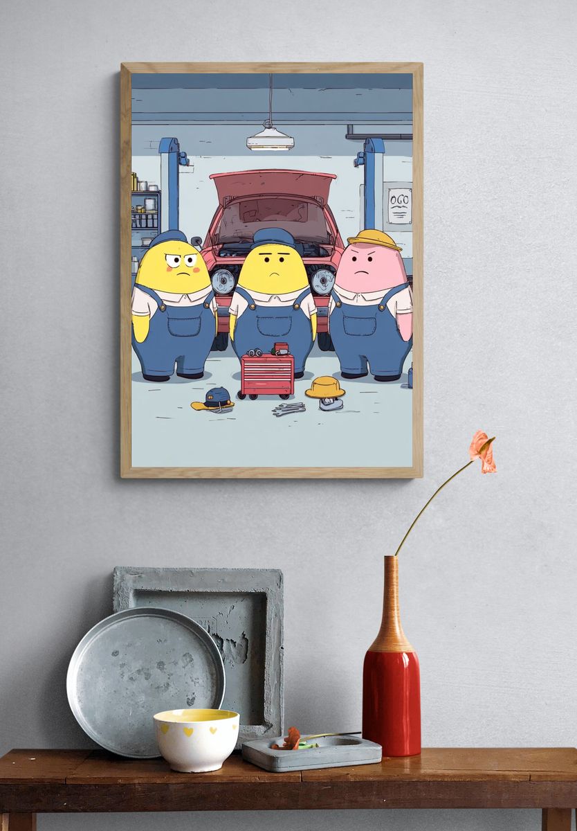 Cartoon Mechanics Garage Poster. — room view 3