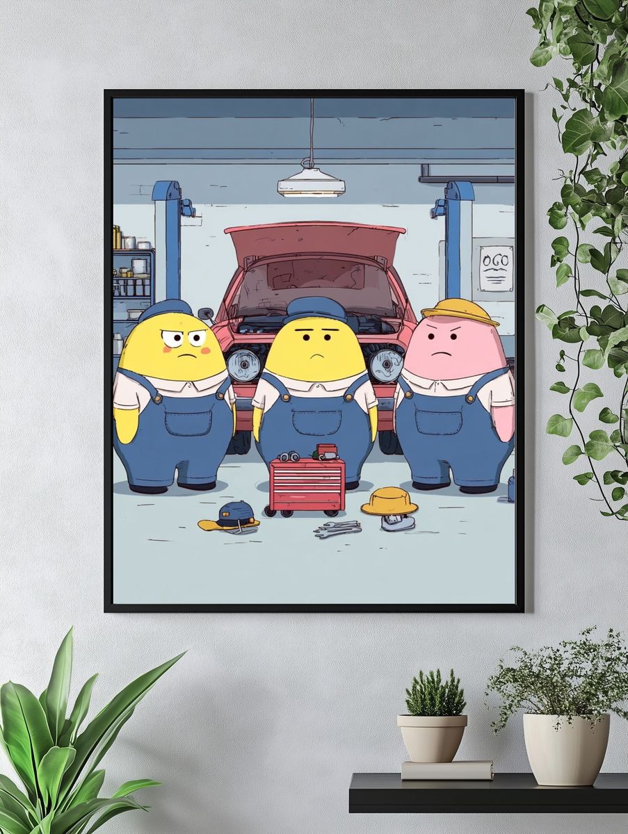 Cartoon Mechanics Garage Poster. — room view 4