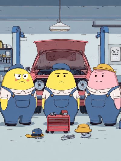 Cartoon Mechanics Garage Poster. poster
