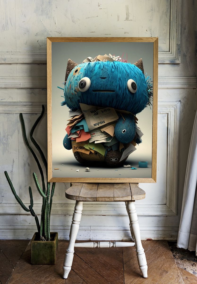 Blue Paper Creature Illustration Poster. — room view 1