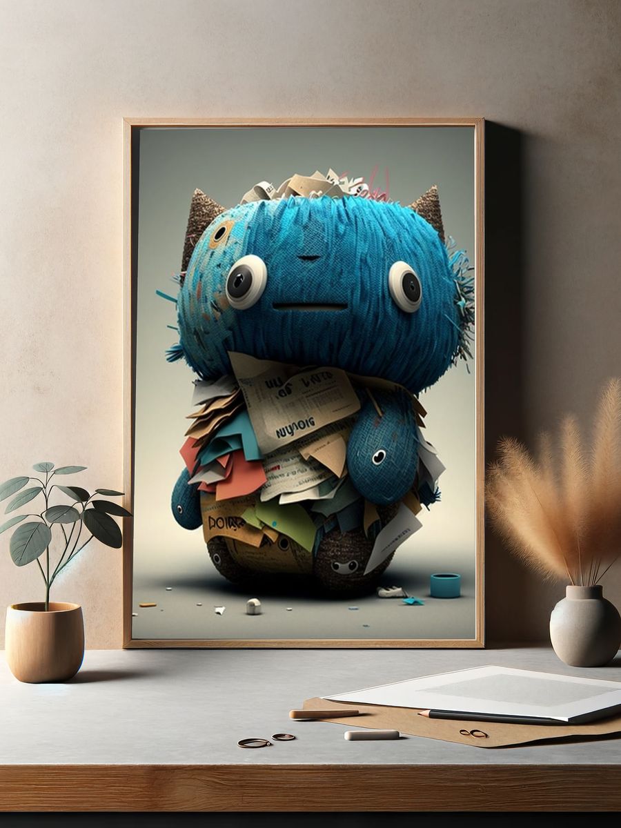 Blue Paper Creature Illustration Poster. — room view 2