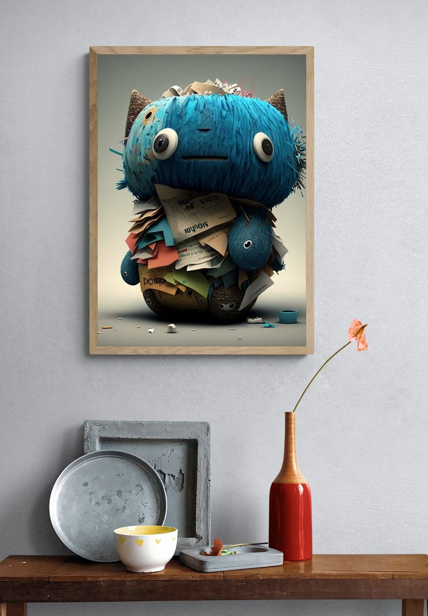 Blue Paper Creature Illustration Poster. — room view 3