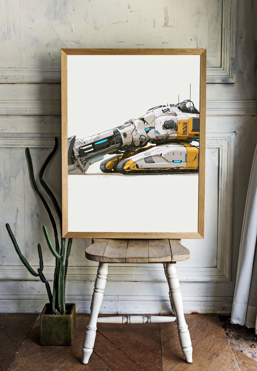Futuristic Excavator Illustration Poster. — room view 1