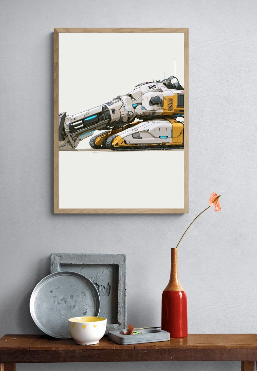 Futuristic Excavator Illustration Poster. — room view 3