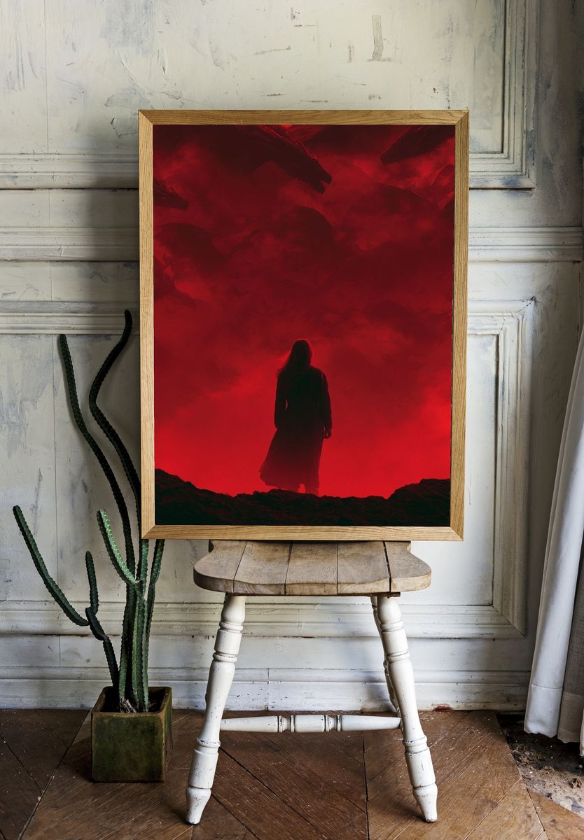 Red Dragon Silhouette Fantasy Print. — room view 1