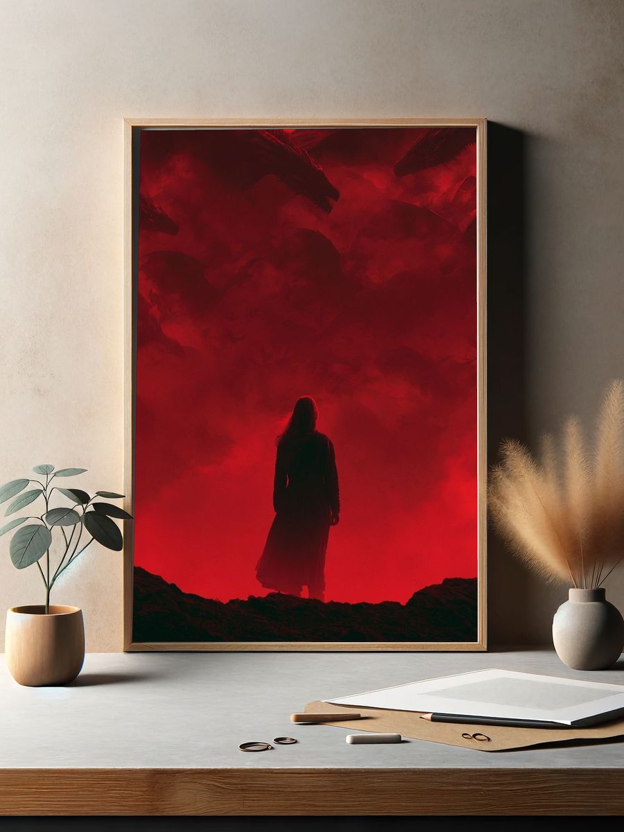 Red Dragon Silhouette Fantasy Print. — room view 2