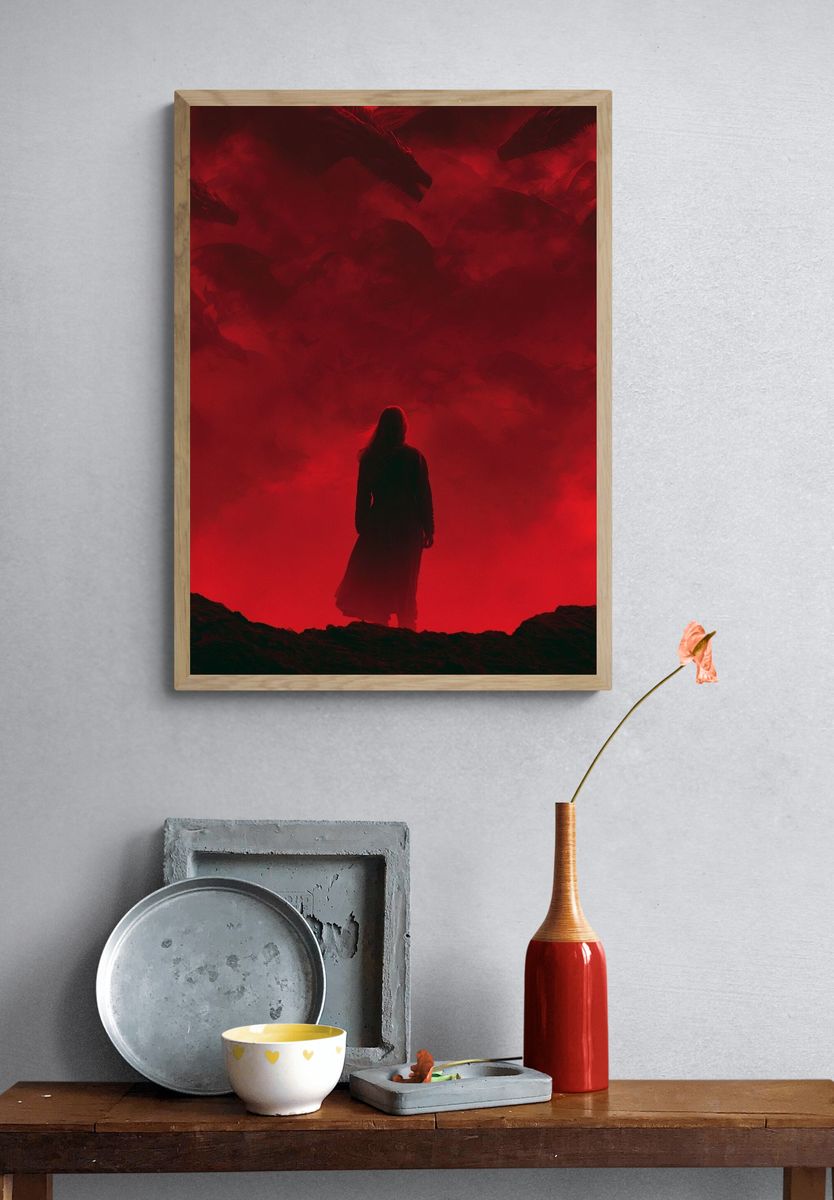 Red Dragon Silhouette Fantasy Print. — room view 3
