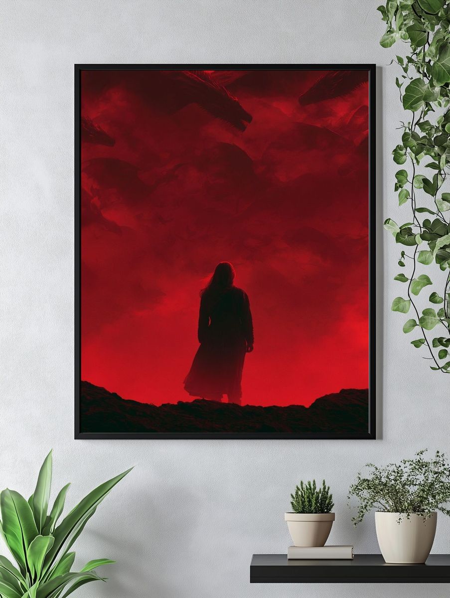 Red Dragon Silhouette Fantasy Print. — room view 4