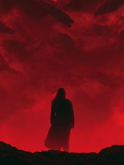 Red Dragon Silhouette Fantasy Print.