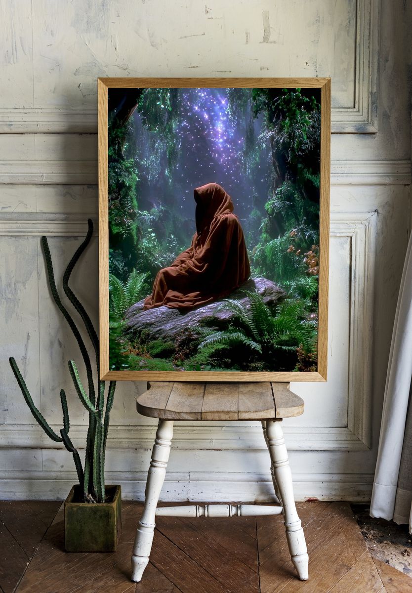 Mystic Hooded Figure Fantasy Print. room preview