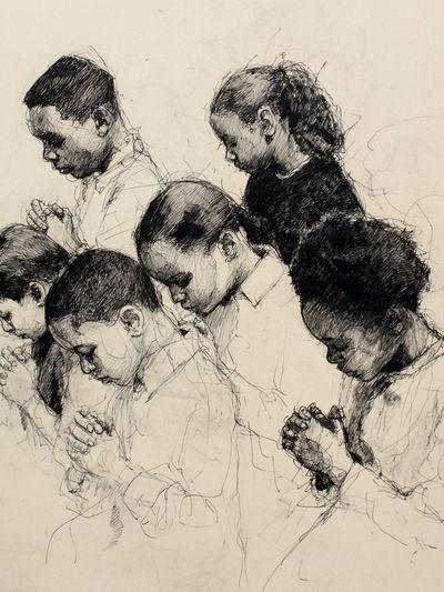 Praying Children Ink Sketch Poster. poster print