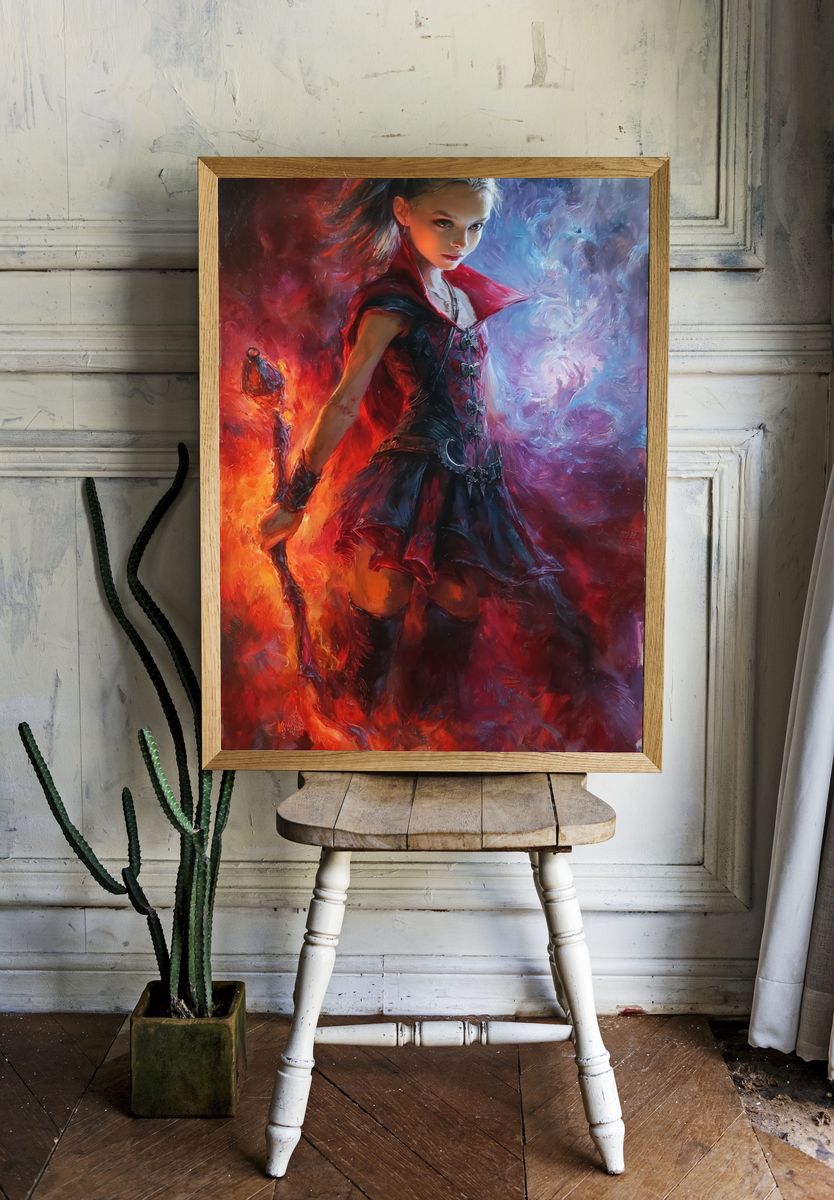 Fire and Ice Sorceress Illustration Poster. room preview