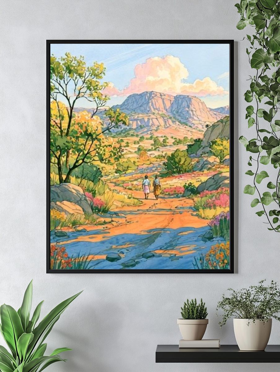 Sunlit Mountain Valley Illustration Poster. — room view 4