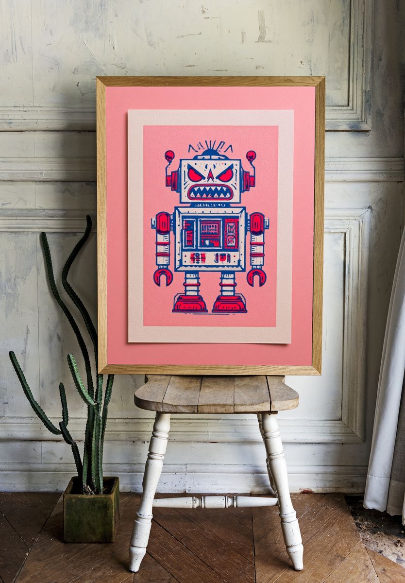 Angry Robot Illustration Poster. room preview