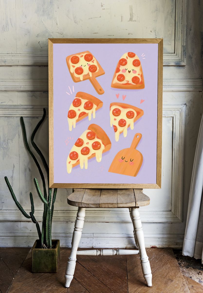Cute Pizza Slice Illustration Poster. room preview