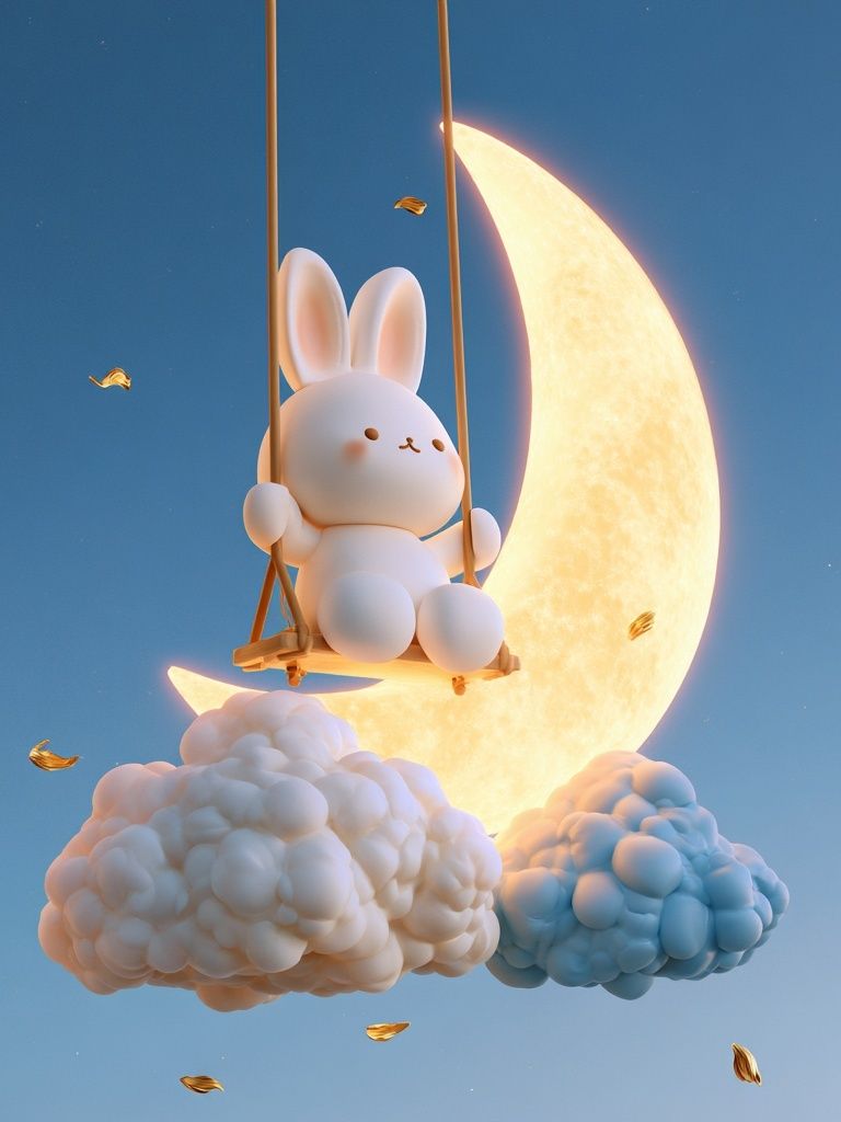 Moon Bunny Dreamscape Illustration Poster. poster detail