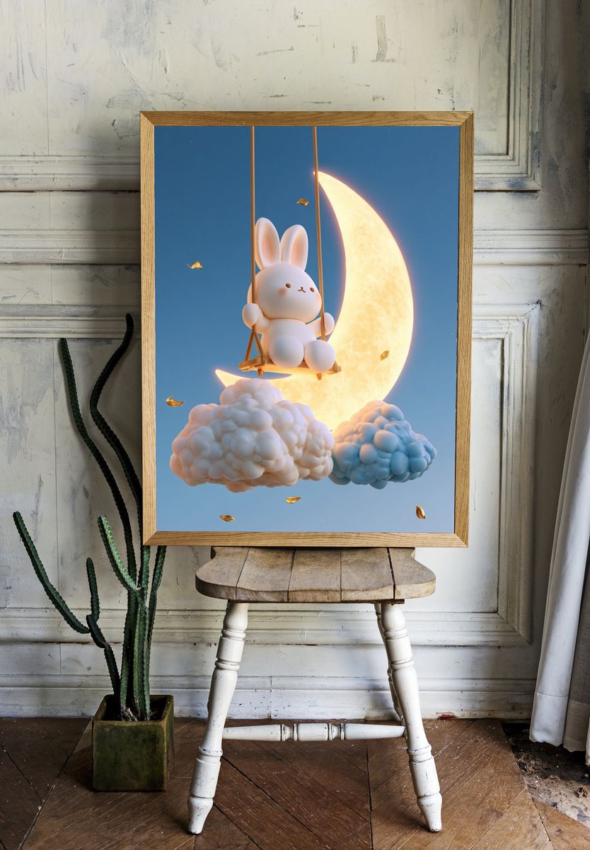 Moon Bunny Dreamscape Illustration Poster. — room view 1