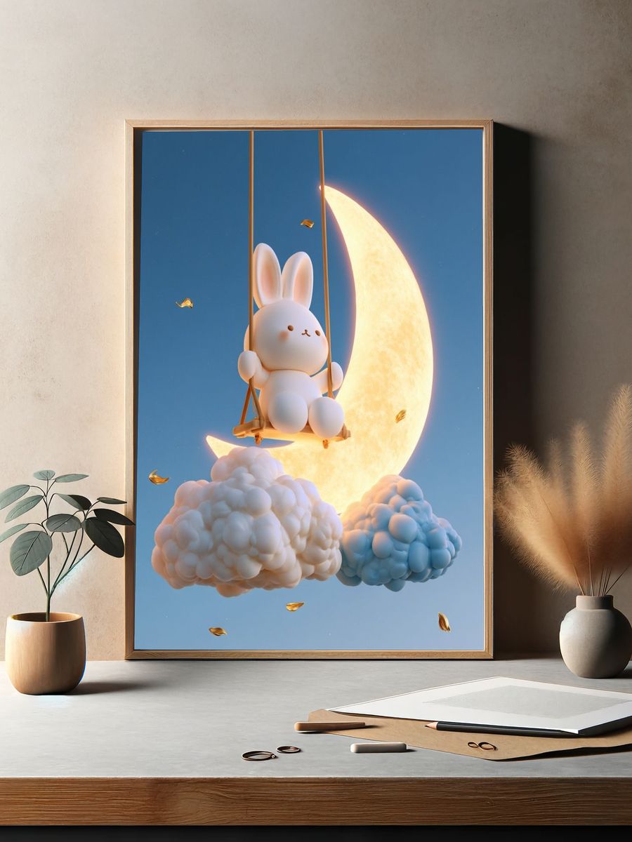 Moon Bunny Dreamscape Illustration Poster. — room view 2