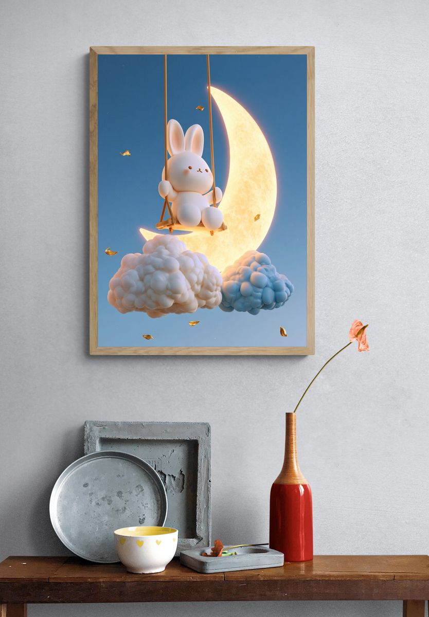 Moon Bunny Dreamscape Illustration Poster. — room view 3
