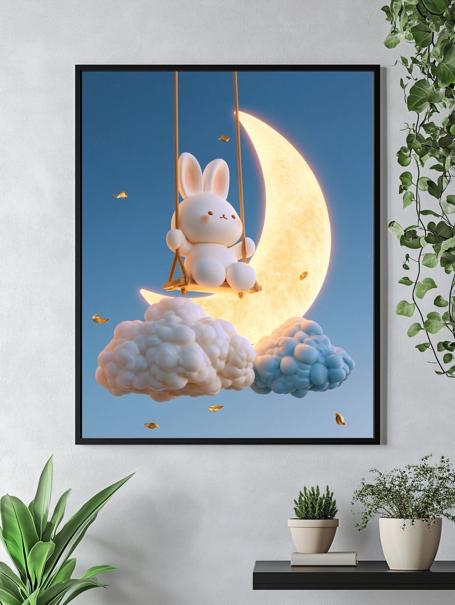 Moon Bunny Dreamscape Illustration Poster. — room view 4