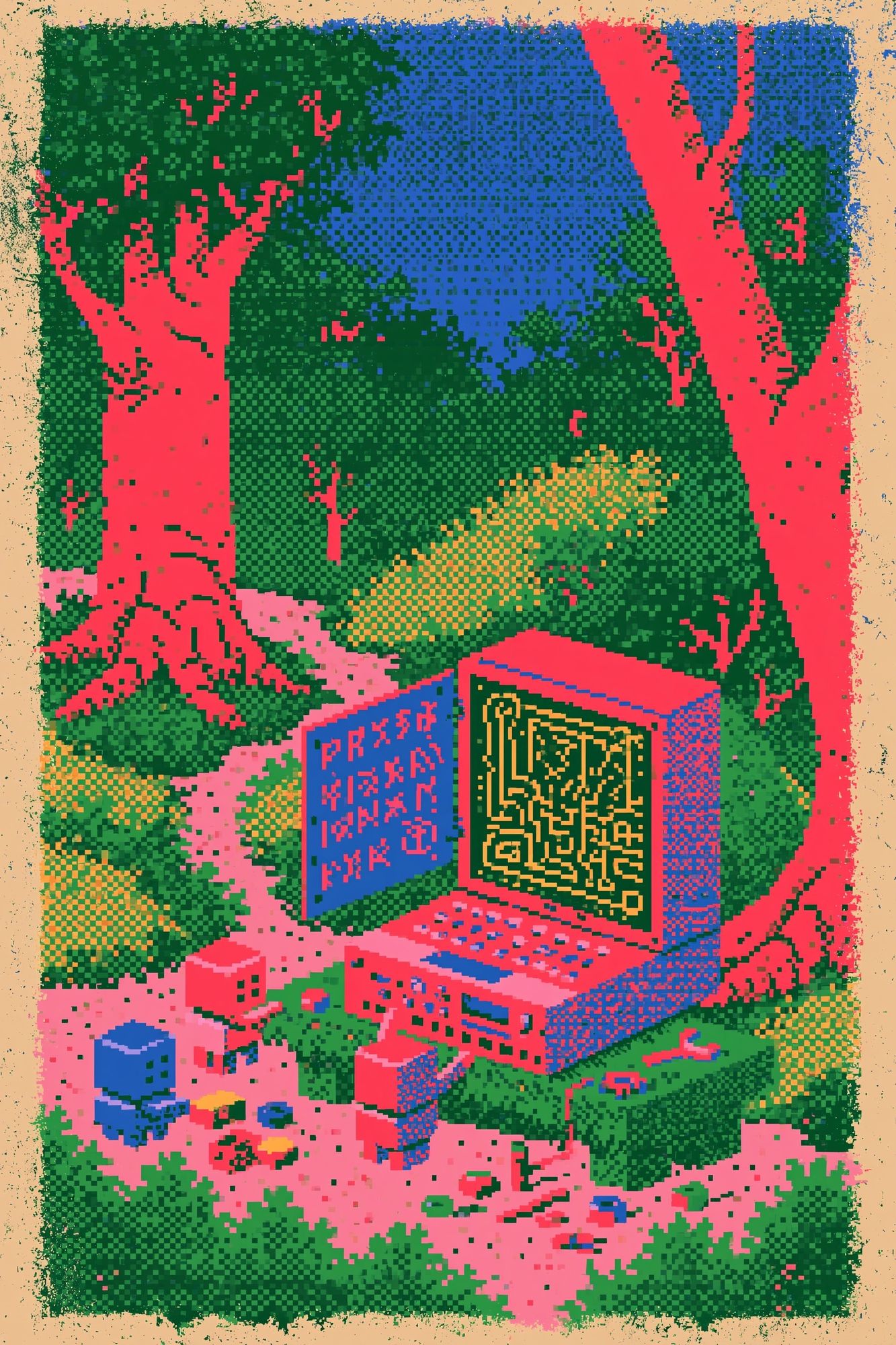 Pixel Forest Maze Poster. poster — illustration art