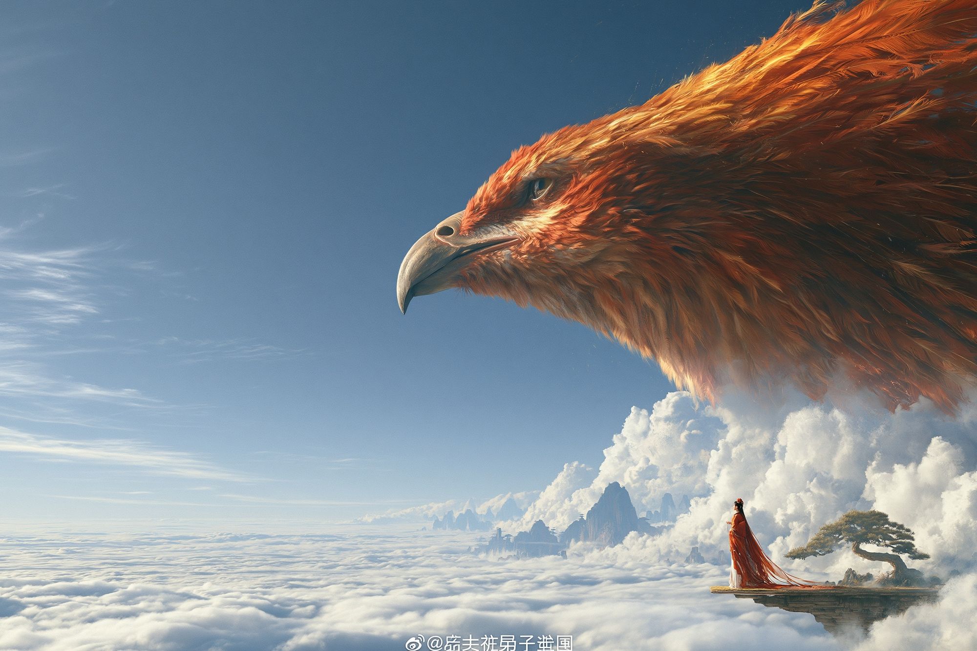 Phoenix Over Clouds Illustration Poster. poster detail