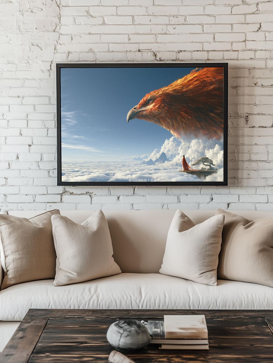 Phoenix Over Clouds Illustration Poster. — room view 1