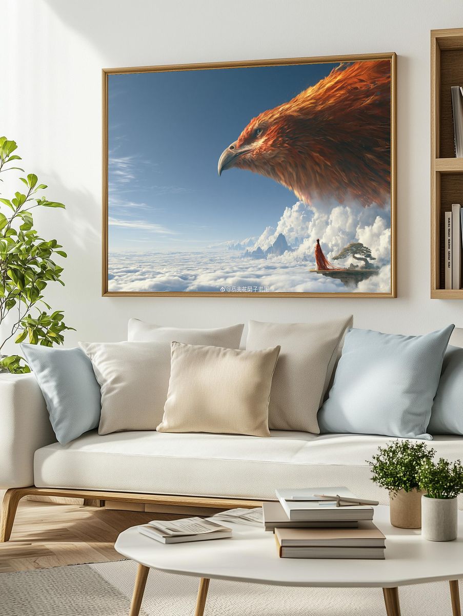 Phoenix Over Clouds Illustration Poster. — room view 2