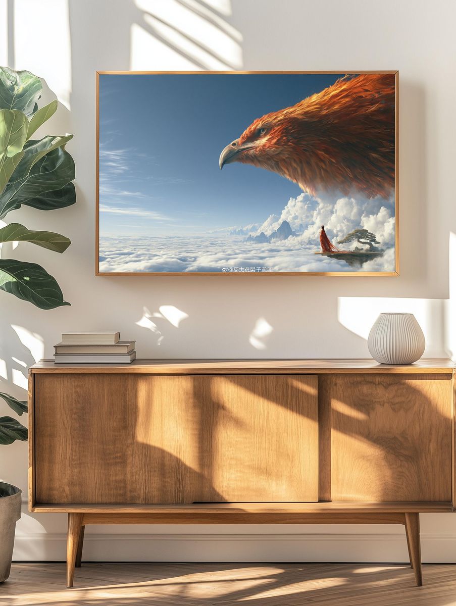 Phoenix Over Clouds Illustration Poster. — room view 3