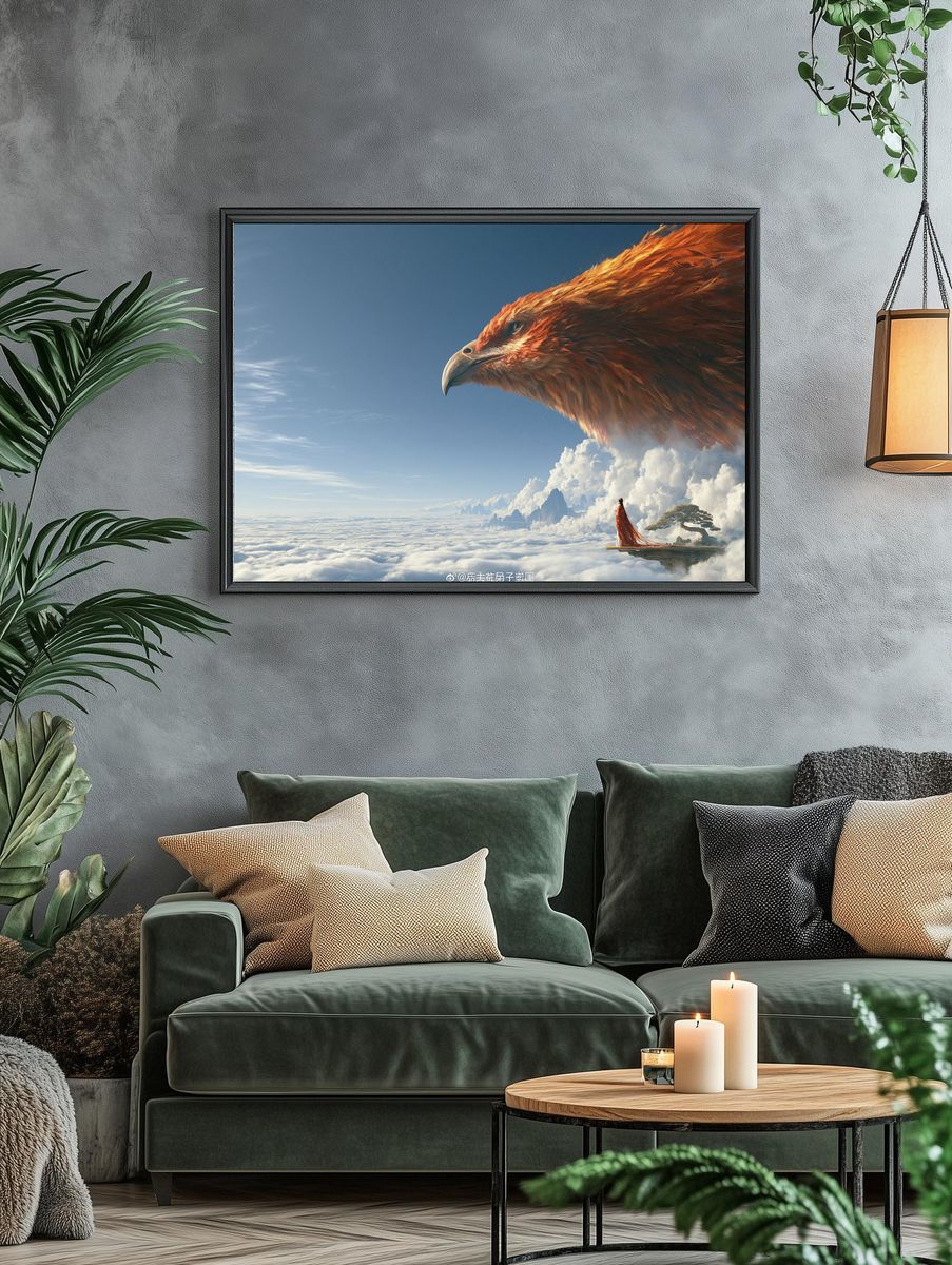 Phoenix Over Clouds Illustration Poster. — room view 4