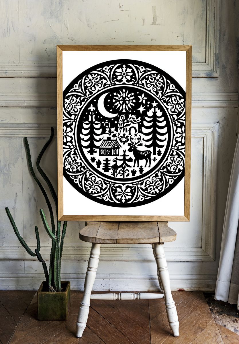 Winter Forest Silhouette Print. — room view 1