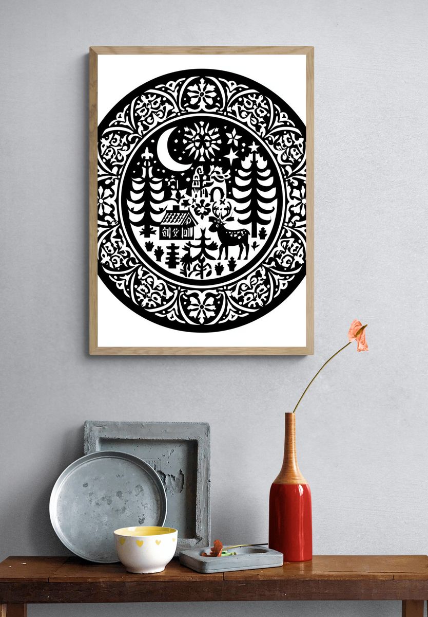 Winter Forest Silhouette Print. — room view 3