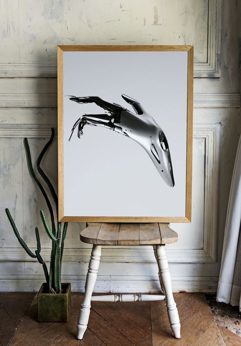 Chrome Abstract Bird Poster. — room view 1