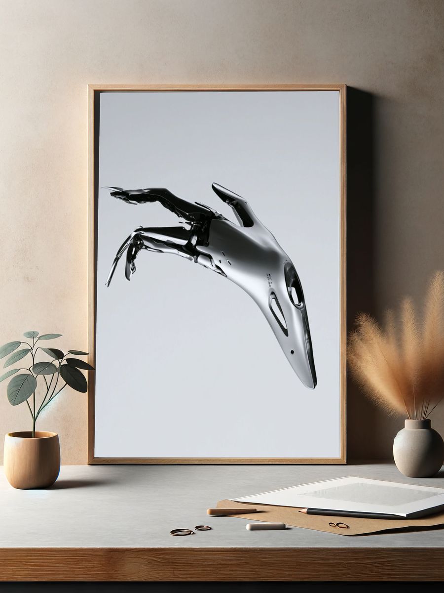 Chrome Abstract Bird Poster. — room view 2