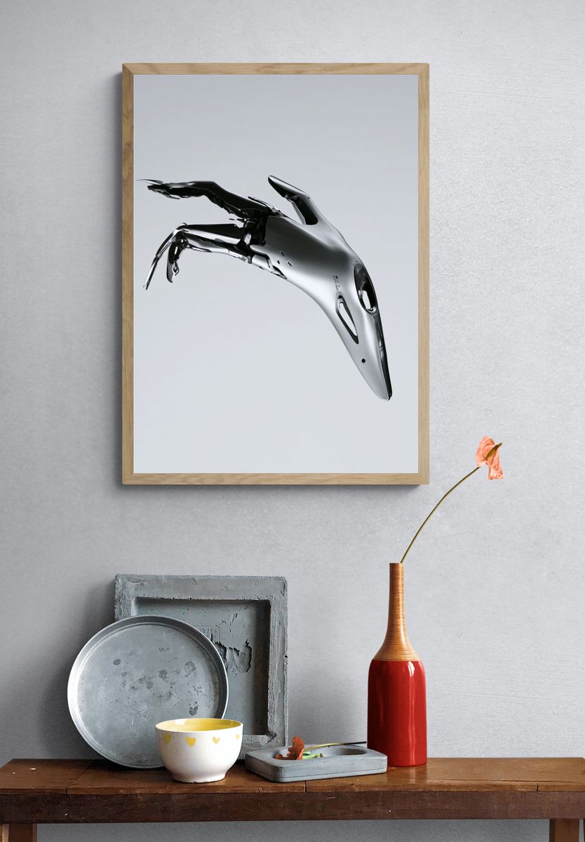 Chrome Abstract Bird Poster. — room view 3