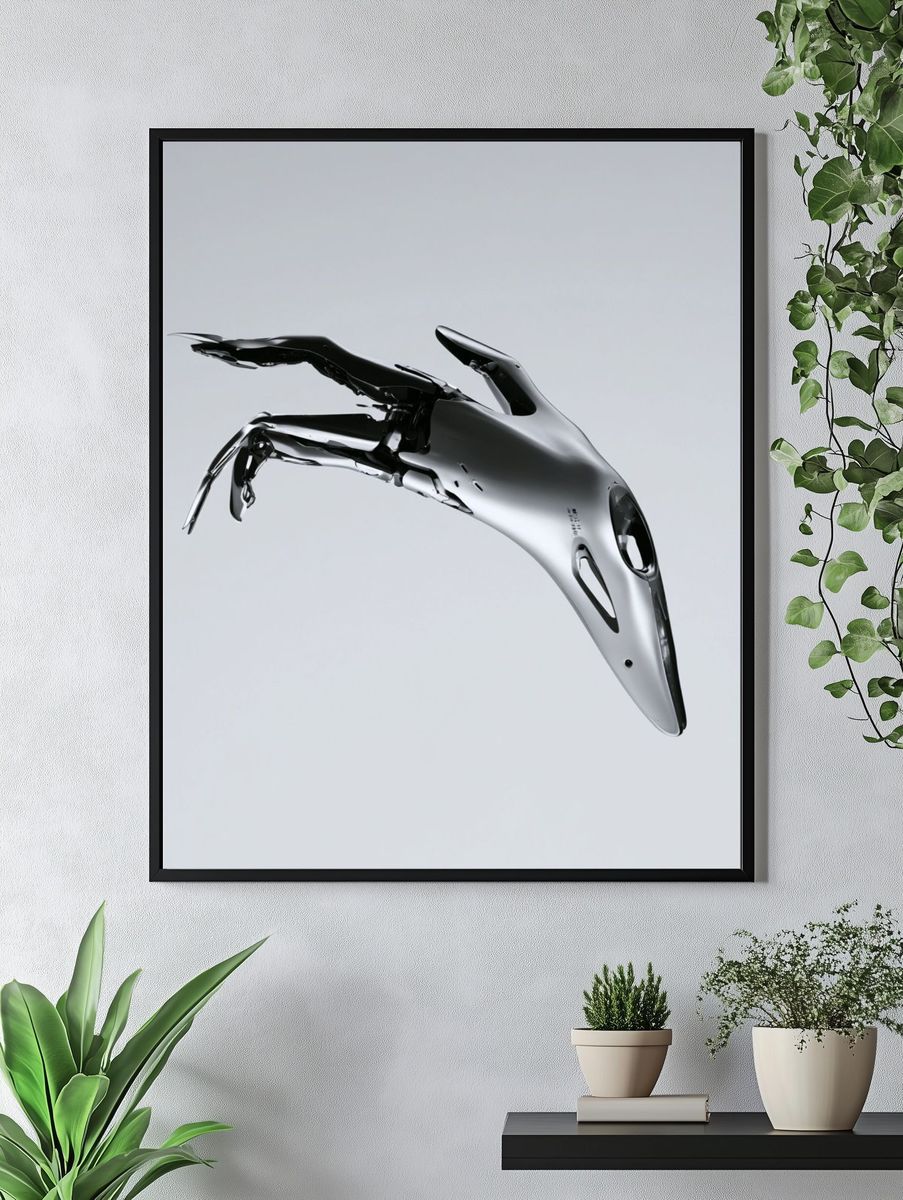Chrome Abstract Bird Poster. — room view 4
