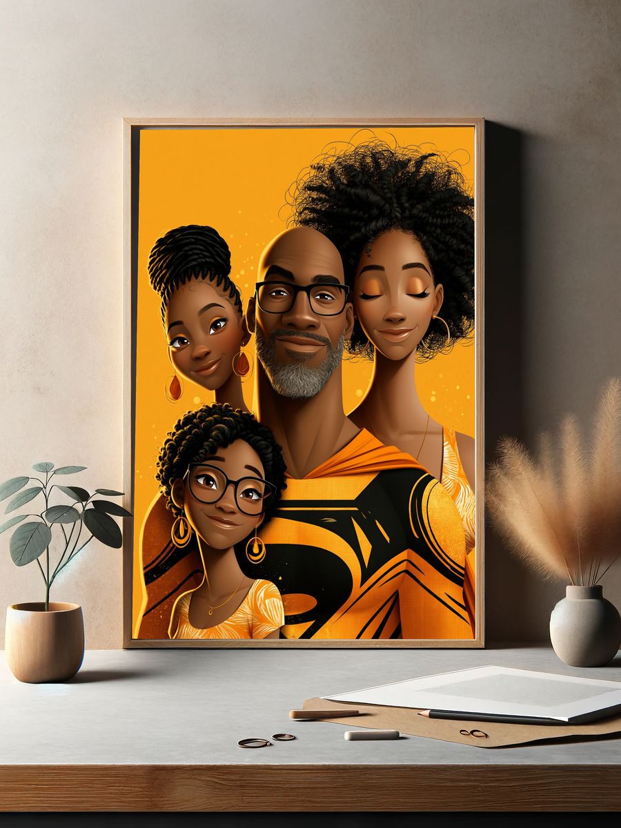 African Family Portrait Illustration Poster. — room view 2