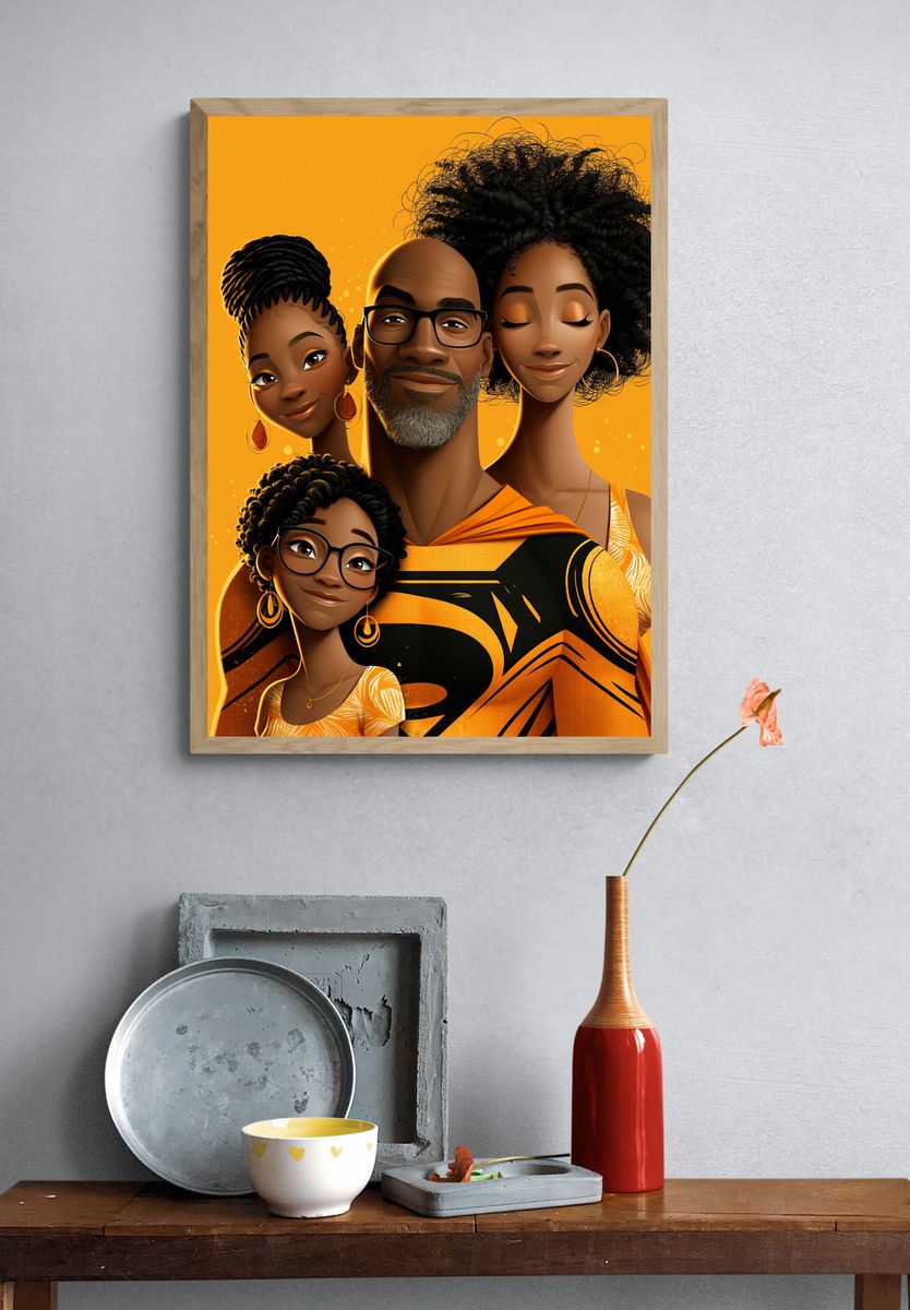 African Family Portrait Illustration Poster. — room view 3