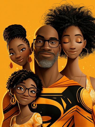 African Family Portrait Illustration Poster. poster