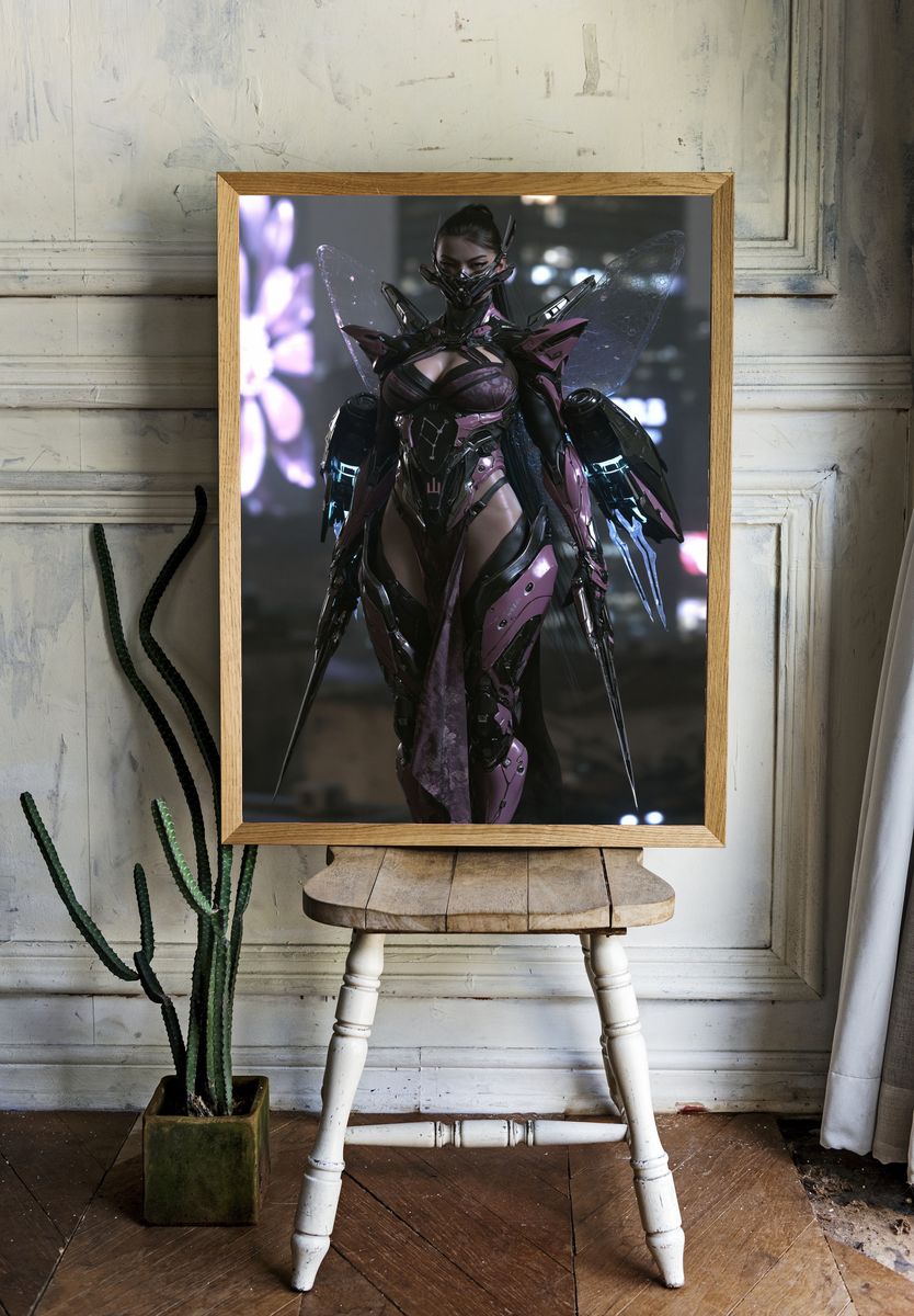 Cyberpunk Winged Warrior Poster. room preview