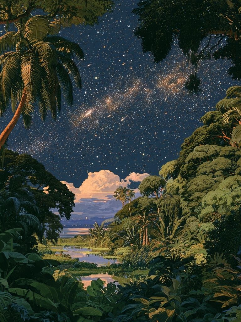 Tropical Night Sky Illustration Poster. poster detail