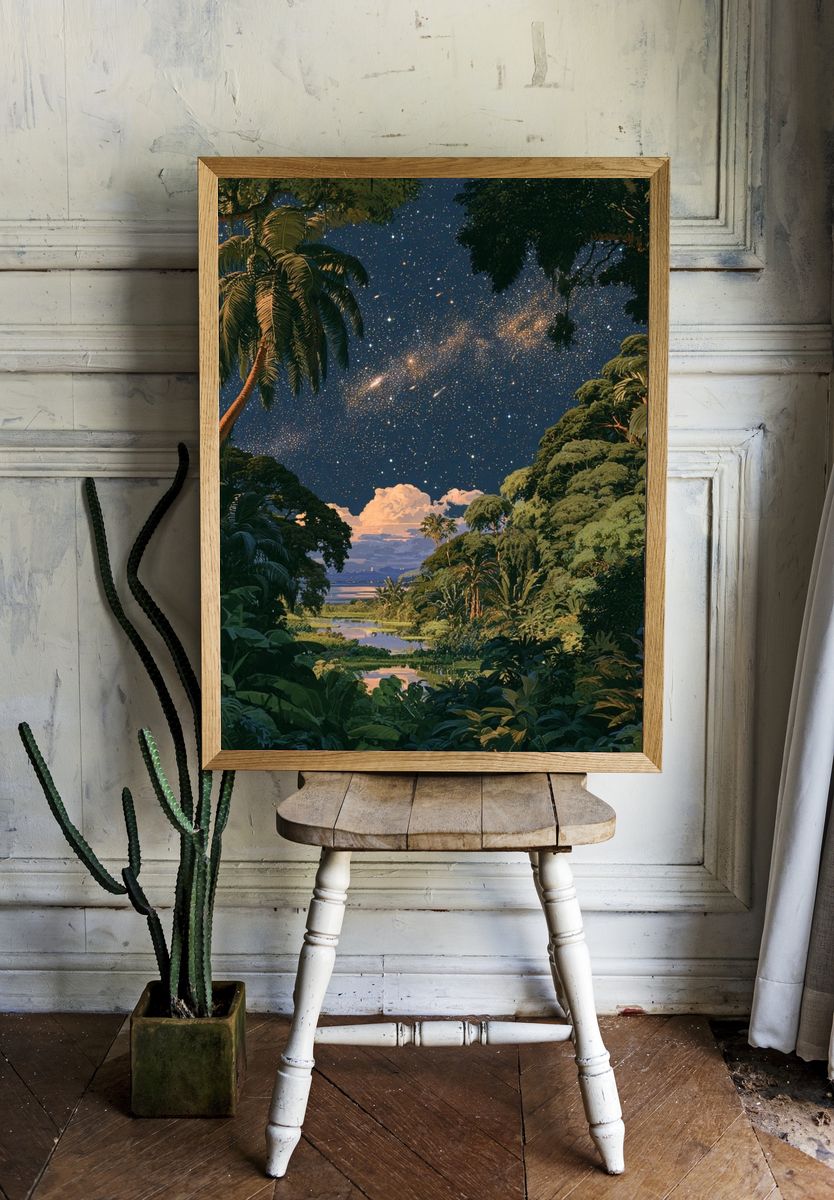 Tropical Night Sky Illustration Poster. — room view 1
