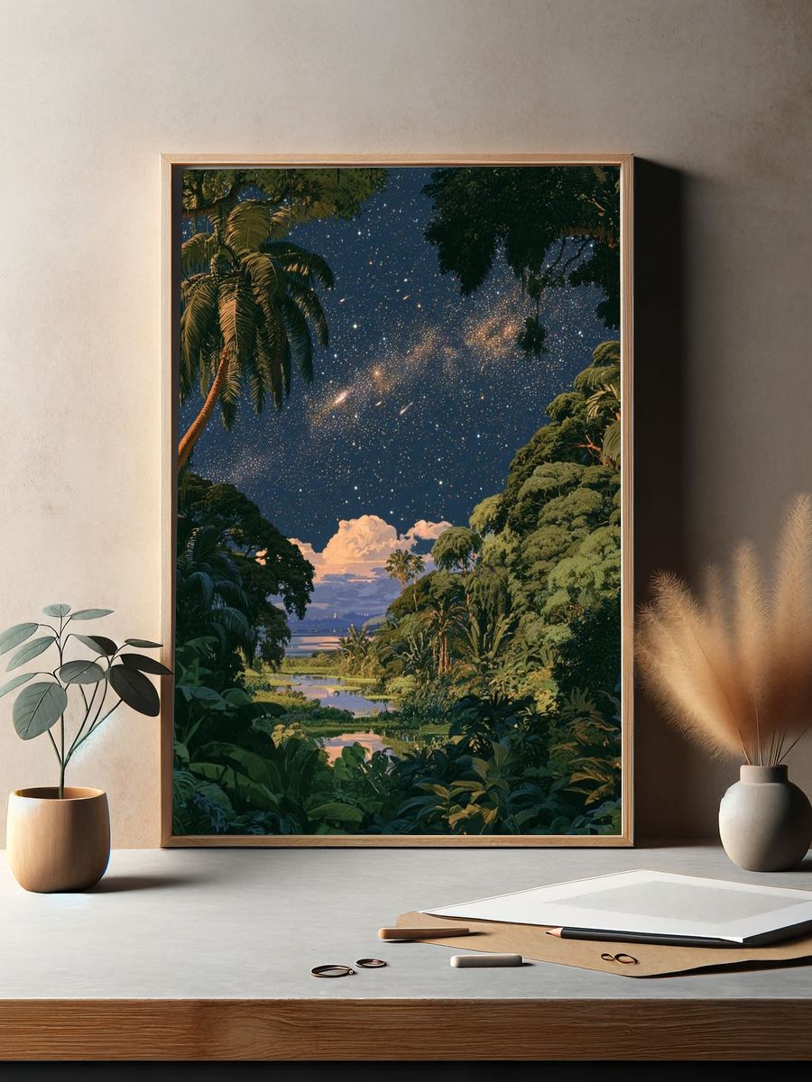 Tropical Night Sky Illustration Poster. — room view 2