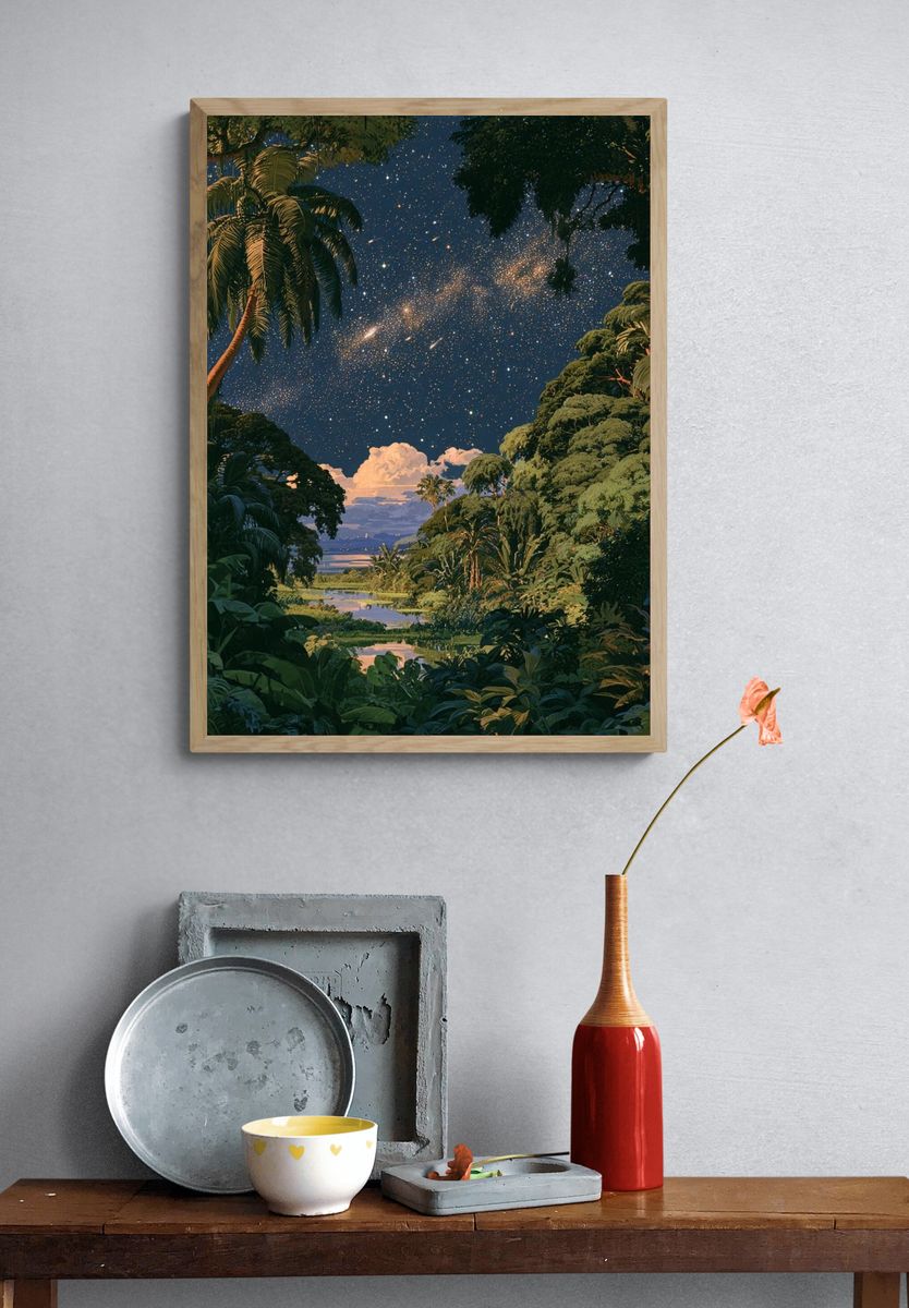 Tropical Night Sky Illustration Poster. — room view 3