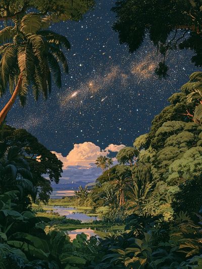 Tropical Night Sky Illustration Poster. poster