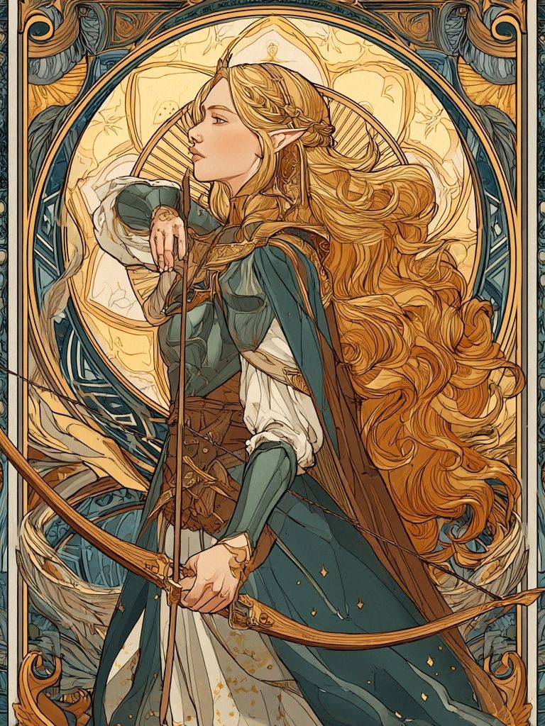 Elven Archer Art Nouveau Poster. poster — illustration art
