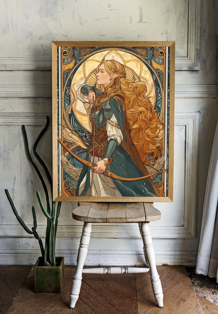 Elven Archer Art Nouveau Poster room preview